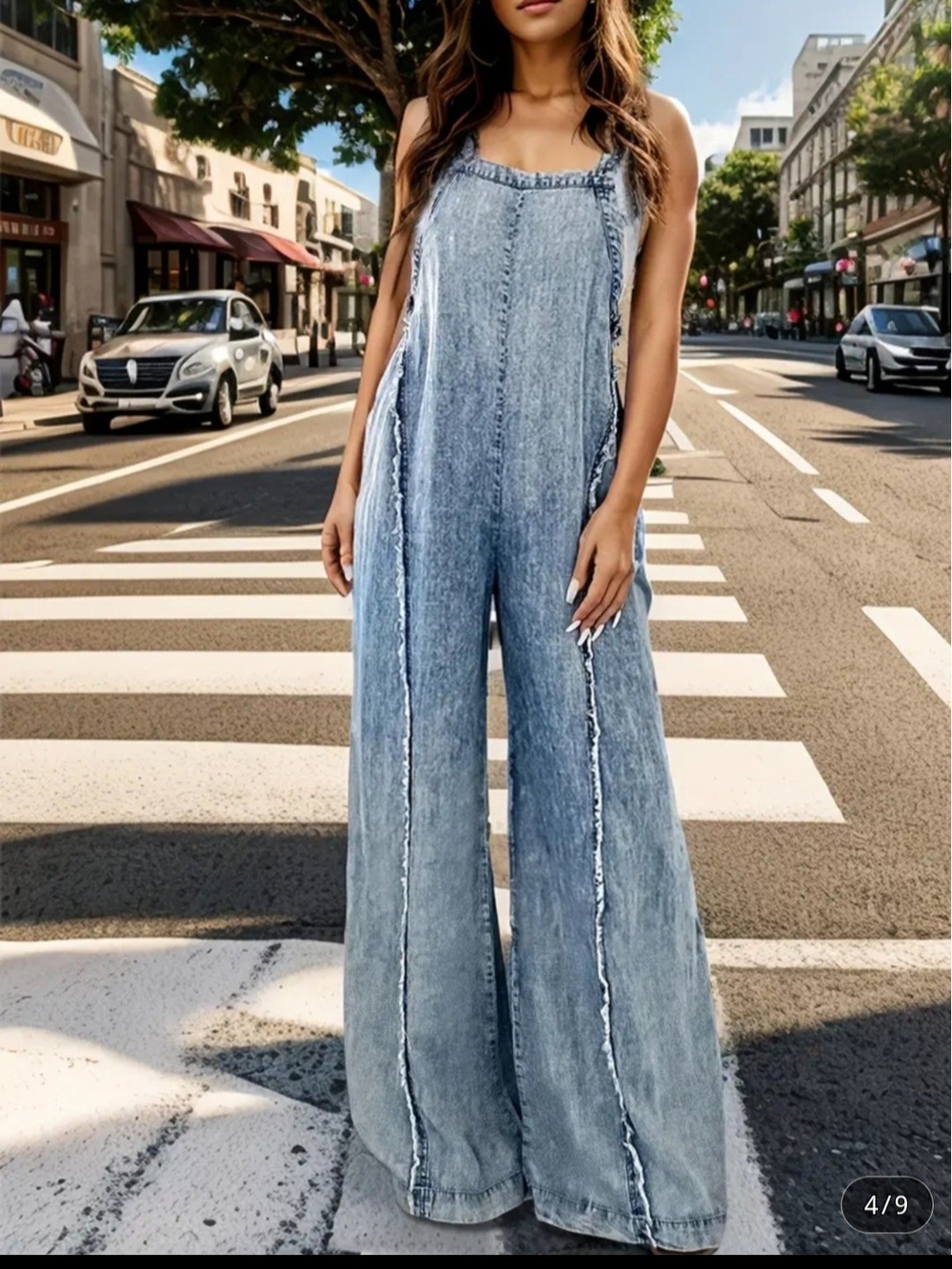 Light Wash Denim Wide-Leg Jumpsuit